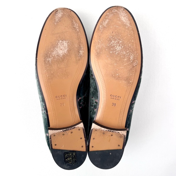 GUCCI | Jordaan Horsebit Velvet Monogram Loafers Flats Green Pink GG Logo US 9 - Picture 11 of 11